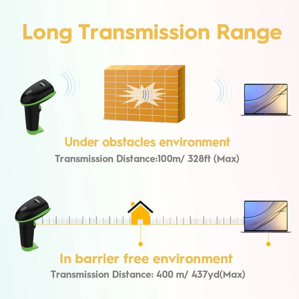 NADAMOO Wireless Barcode Scanner 328ft Transmission Distance, 1D Laser Automatic Barcode Reader with USB Receiver (Green, 1-Pack) - view 3