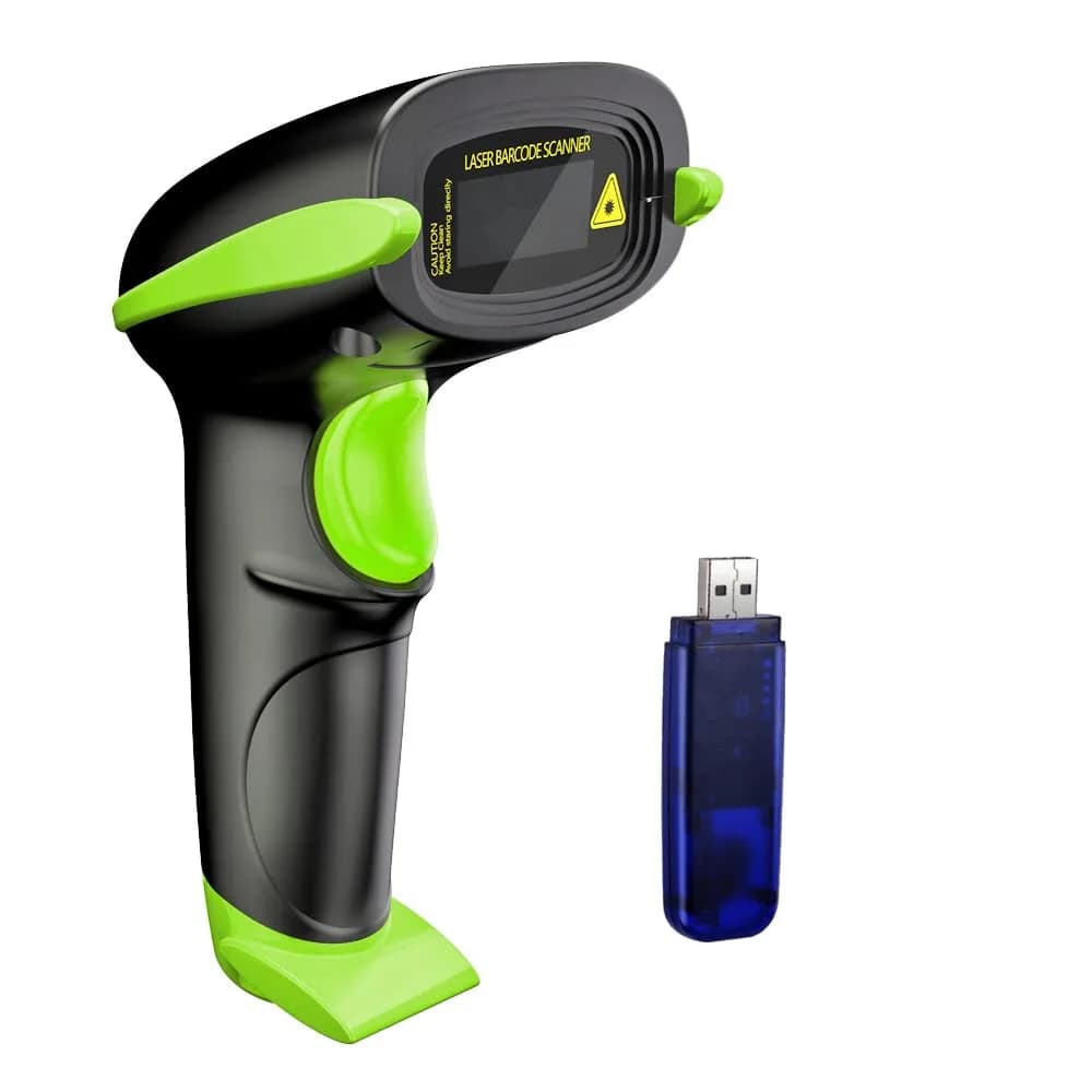 NADAMOO Wireless Barcode Scanner 328ft Transmission Distance, 1D Laser Automatic Barcode Reader with USB Receiver (Green, 1-Pack) - view 4