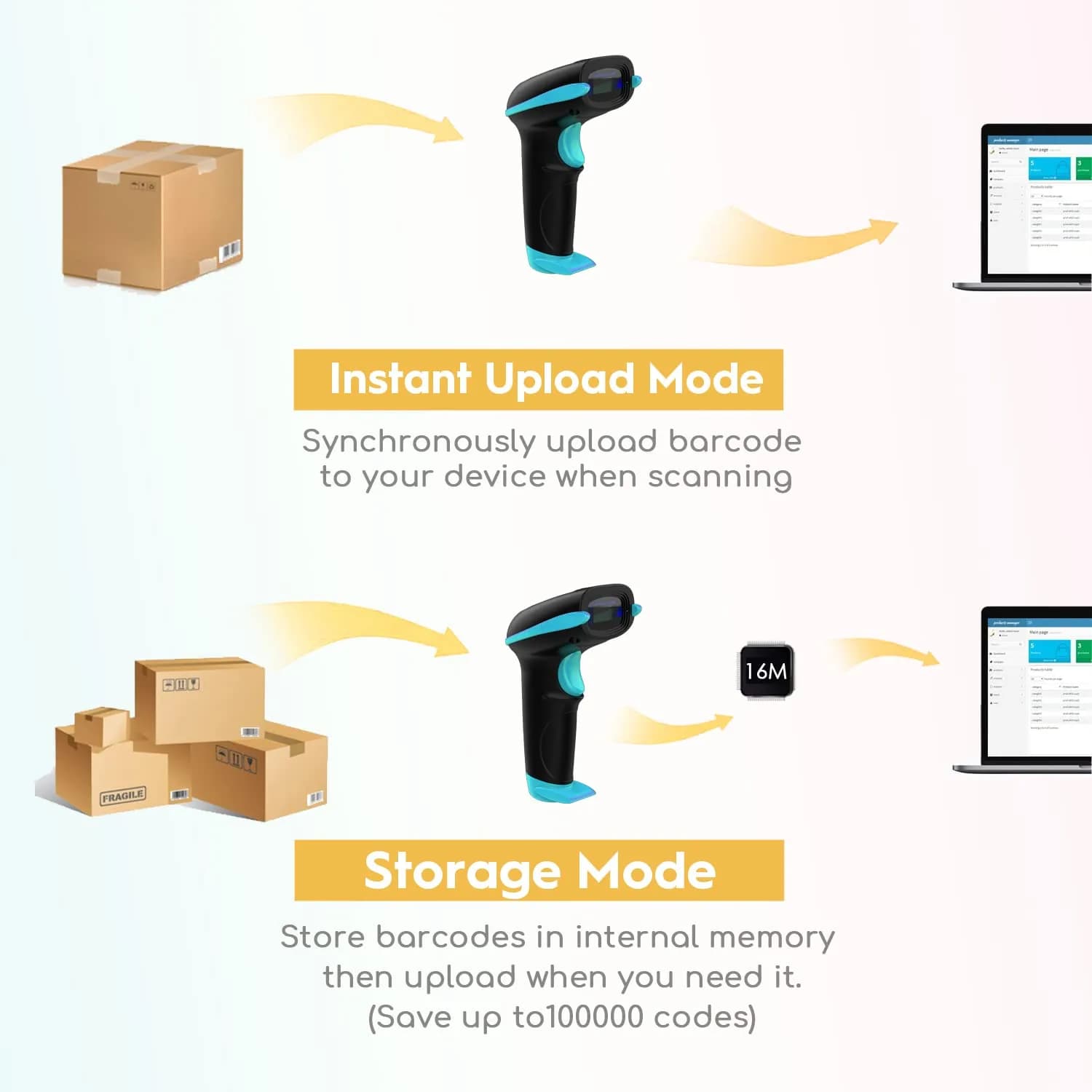 NADAMOO Wireless Barcode Scanner 100m Indoor | 2600mAh Battery, 30-Day Use, Blue - view 6