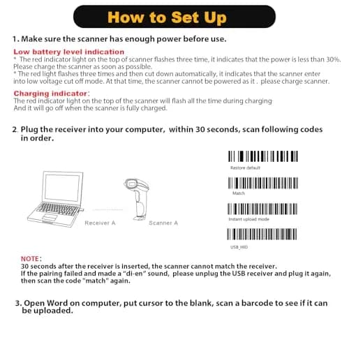 NADAMOO Wireless Barcode Scanner 100m Indoor | 2600mAh Battery, 30-Day Use, Blue thumbnail 7