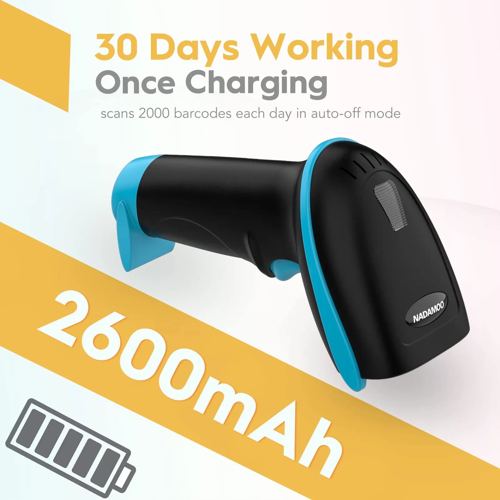 NADAMOO Blue Wireless Barcode Scanner | 1D Laser Automatic Reader with USB Receiver - view 4