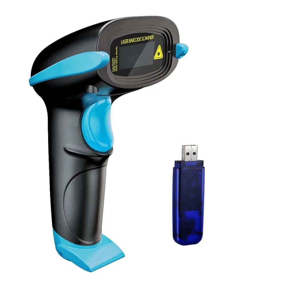 NADAMOO Wireless Barcode Scanner 100m Indoor | 1D Laser Automatic Reader with USB Receiver — Blue