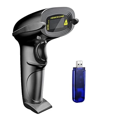 NADAMOO Wireless Barcode Scanner 328ft Transmission Distance | 1D Laser Automatic Barcode Reader with USB Receiver thumbnail 1