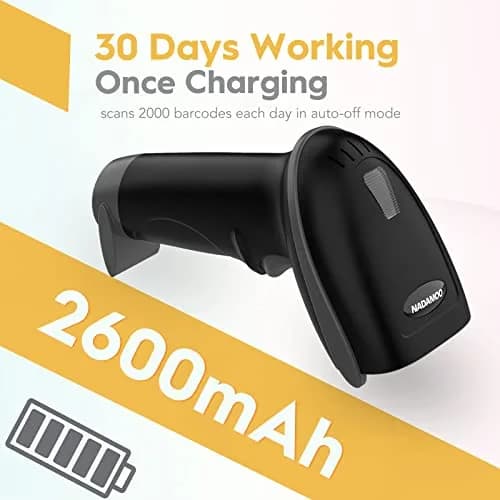 NADAMOO Wireless Barcode Scanner 328ft Transmission Distance | 1D Laser Automatic Barcode Reader with USB Receiver thumbnail 4