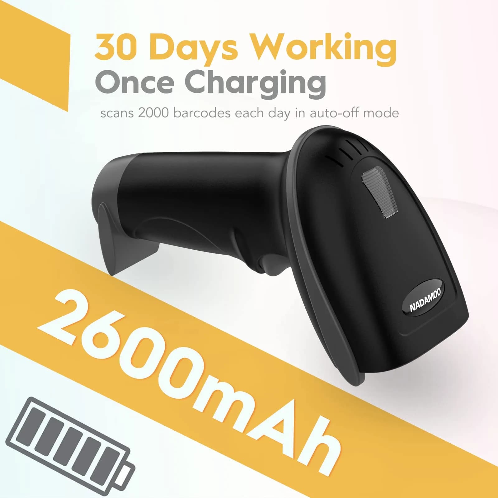 NADAMOO Wireless Barcode Scanner 328ft Transmission Distance | 1D Laser Automatic Barcode Reader with USB Receiver - view 4