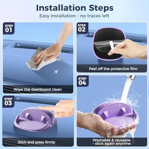 Loncaster Purple Silicone Car Phone Holder Mat | Slip-Free Dashboard Mount for Smartphones & GPS Devices (12.5cm x 12.5cm) thumbnail 4