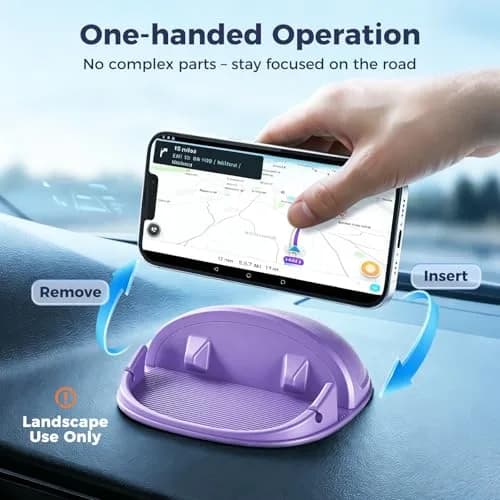 Loncaster Purple Silicone Car Phone Holder Mat | Slip-Free Dashboard Mount for Smartphones & GPS Devices (12.5cm x 12.5cm) thumbnail 6