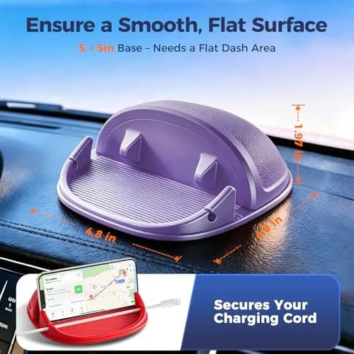 Loncaster Purple Silicone Car Phone Holder Mat | Slip-Free Dashboard Mount for Smartphones & GPS Devices (12.5cm x 12.5cm) thumbnail 8