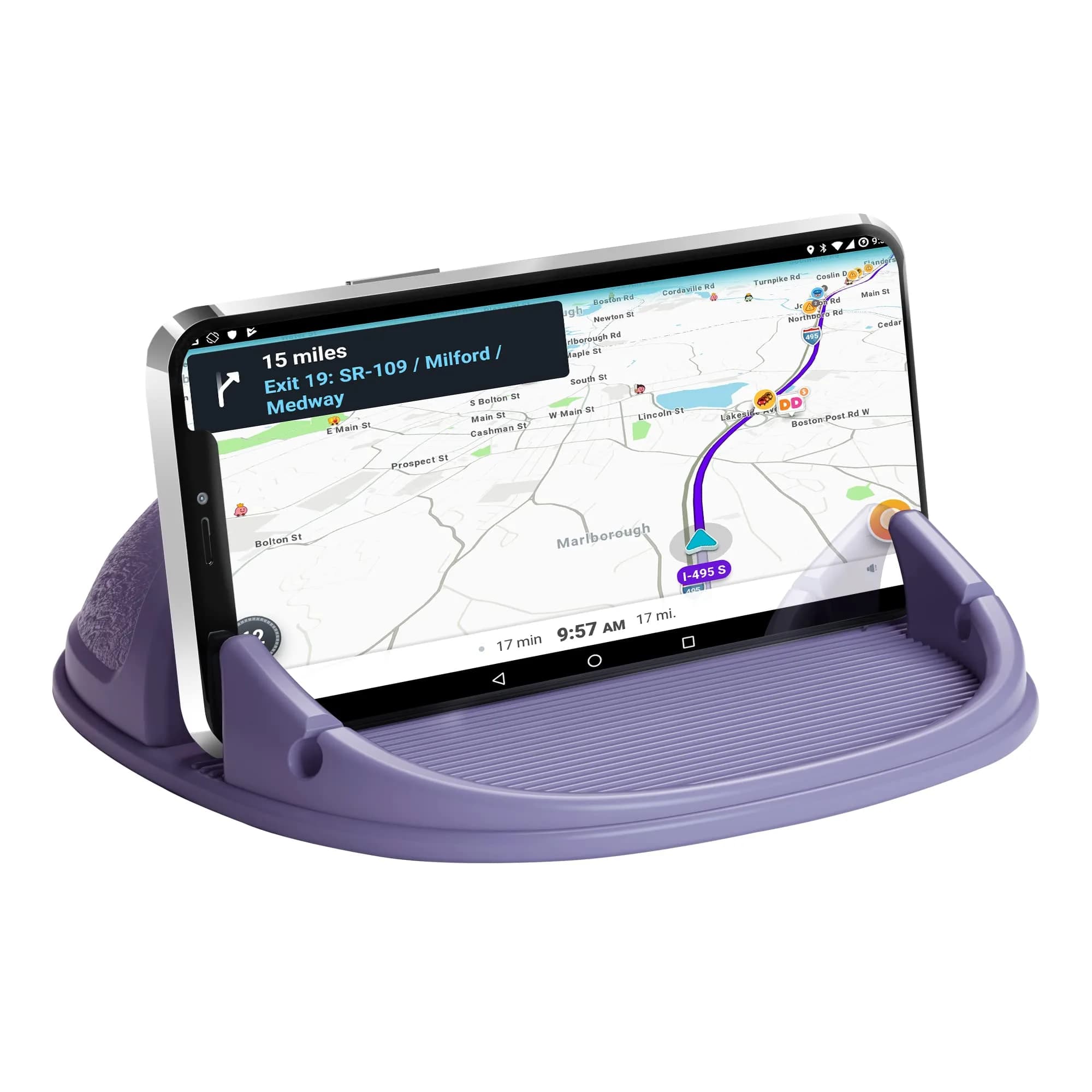 Loncaster Purple Silicone Car Phone Holder Mat | Slip-Free Dashboard Mount for Smartphones & GPS Devices (12.5cm x 12.5cm) - main product image