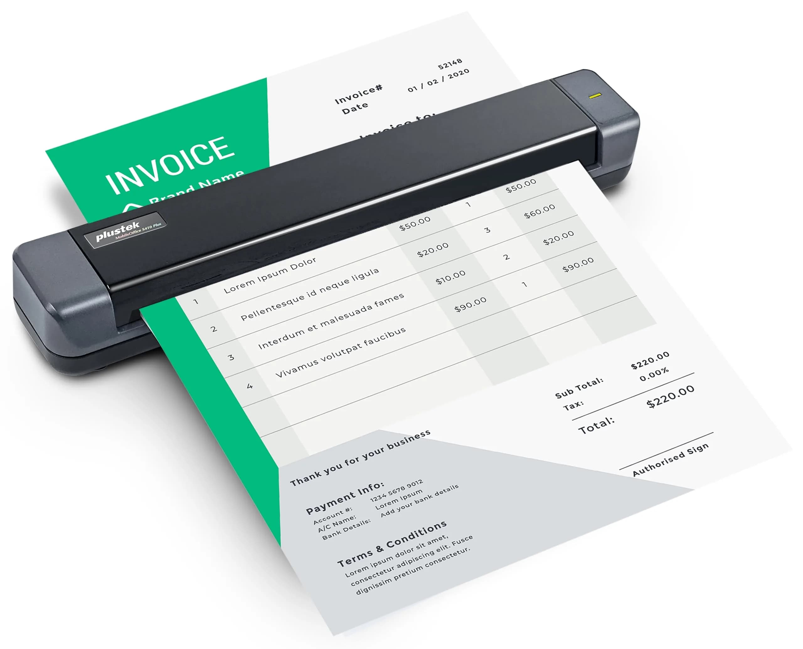 Plustek S410 Plus Portable Sheet-Fed Document Scanner | Button-Free OCR for Windows