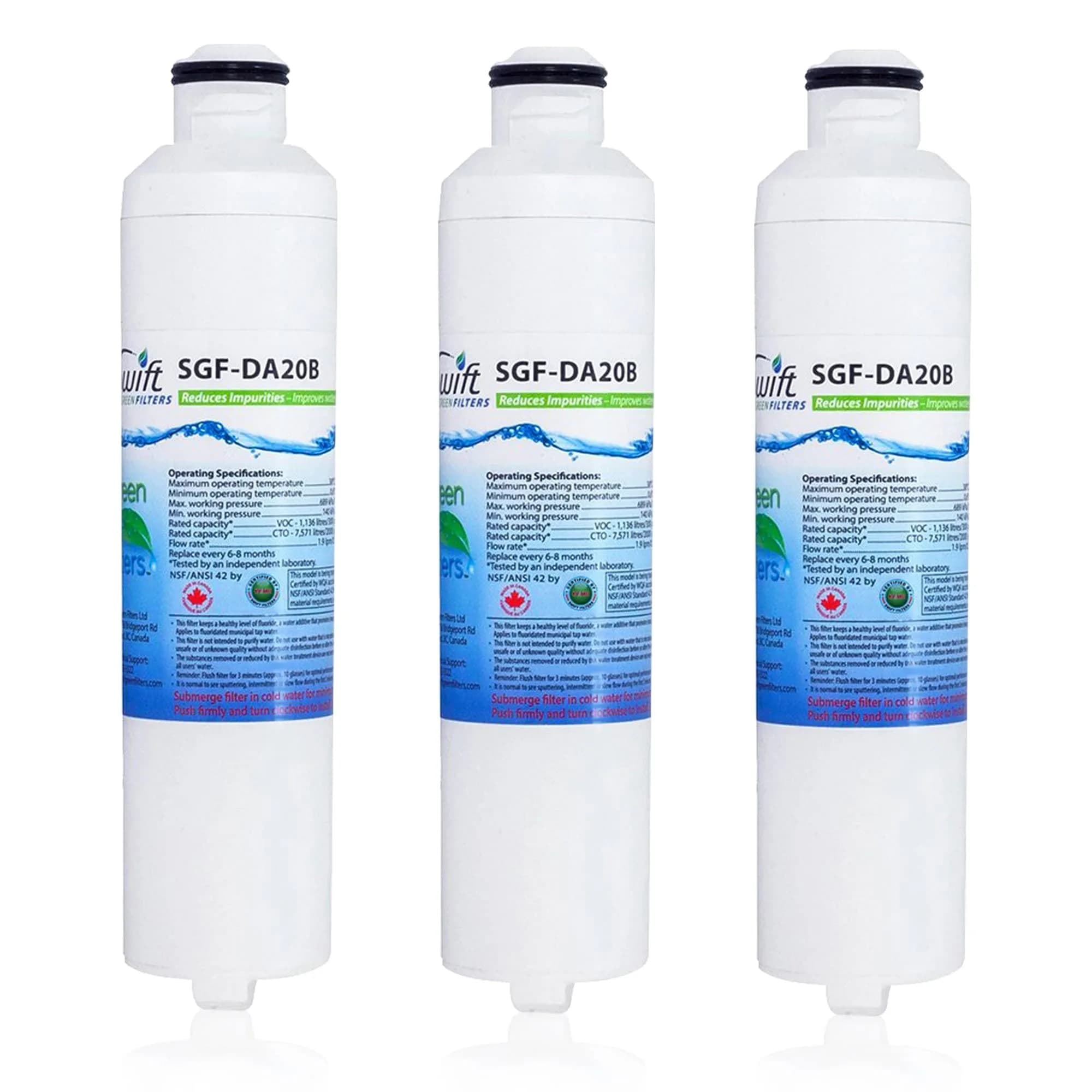 Swift Green Filters SGF-DA20B Refrigerator Water Filter 3 Pack | NSF Certified, Made in USA — White