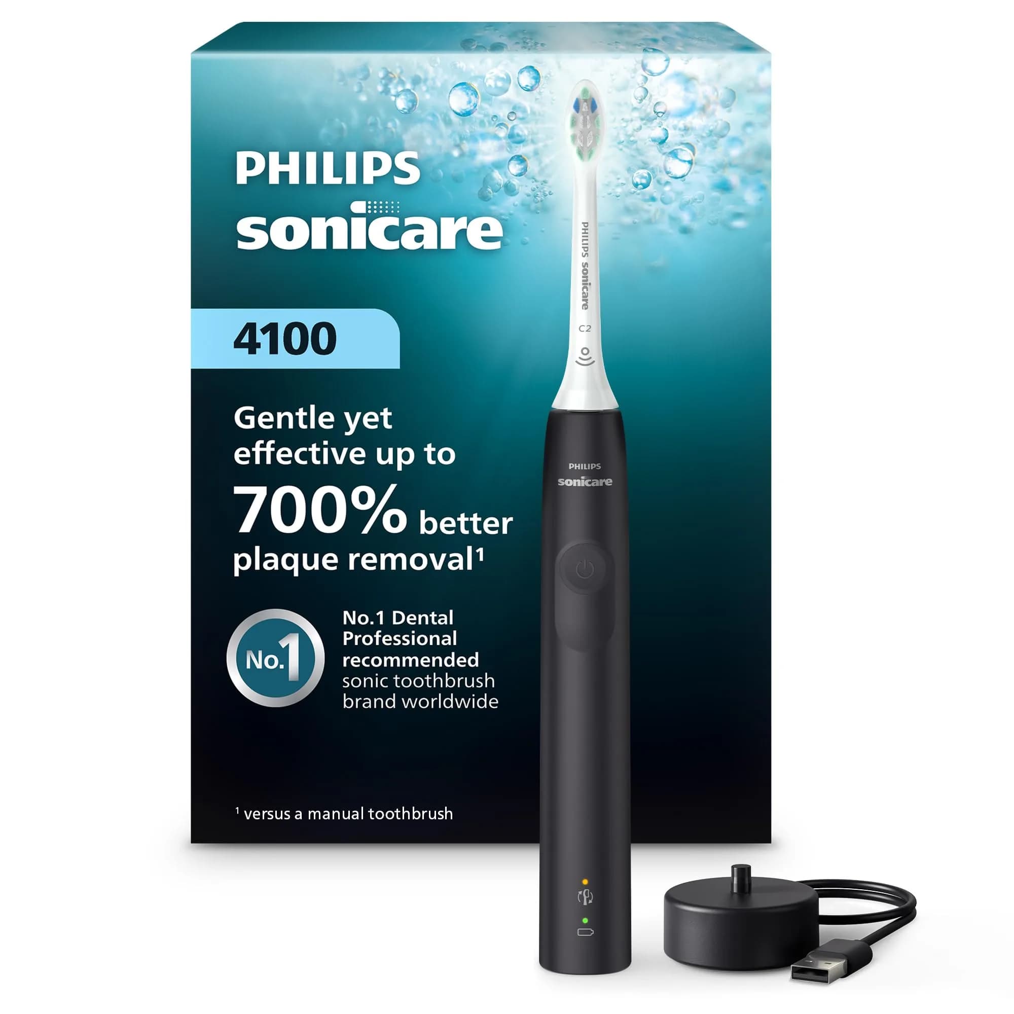 Philips Sonicare 4100 Series Electric Toothbrush Deep Pink | Pressure Sensor & 700% Better Plaque Removal — Black