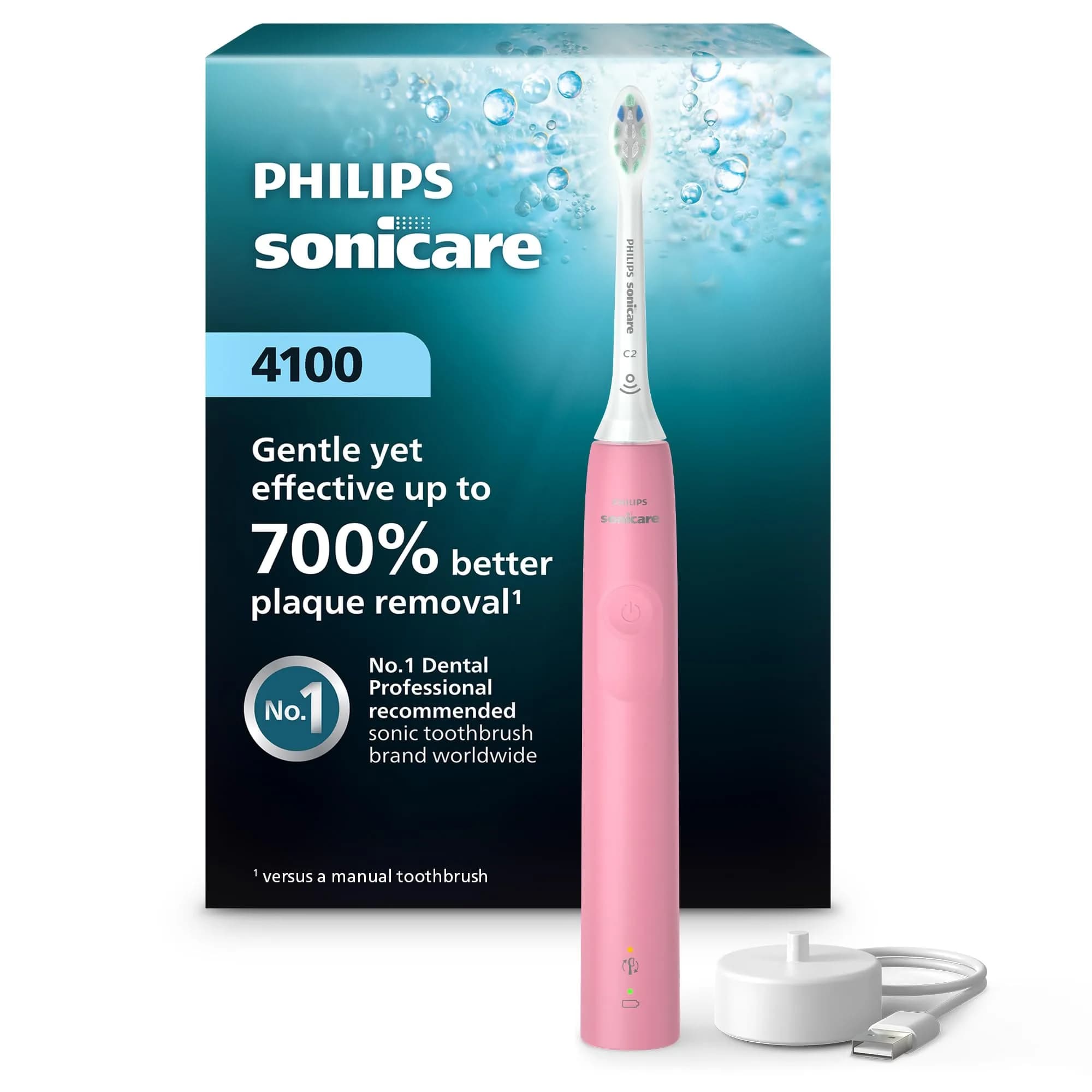 Philips Sonicare 4100 Rechargeable Electric Toothbrush - Deep Pink | Advanced Plaque Removal with Pressure Sensor - main product image