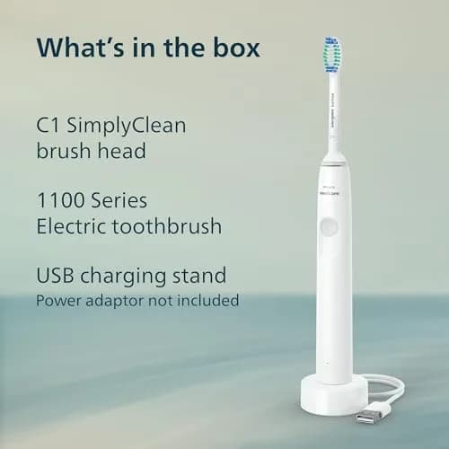 Philips Sonicare 1100 Series Rechargeable Electric Toothbrush with C1 Simply Clean Brush Head, White Grey | 2-Minute Guided Timer & 14-Day Battery thumbnail 7