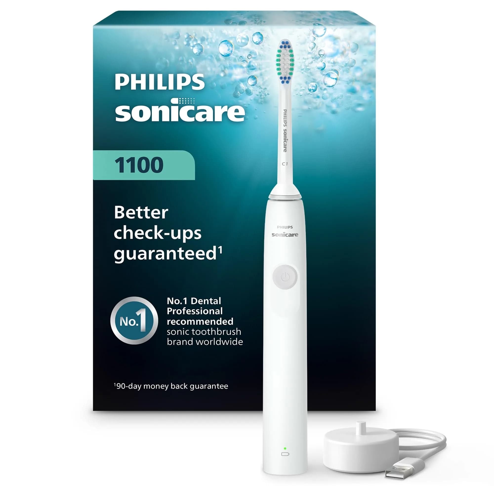 Philips Sonicare 1100 Series Rechargeable Electric Toothbrush with C1 Simply Clean Brush Head, White Grey | 2-Minute Guided Timer & 14-Day Battery