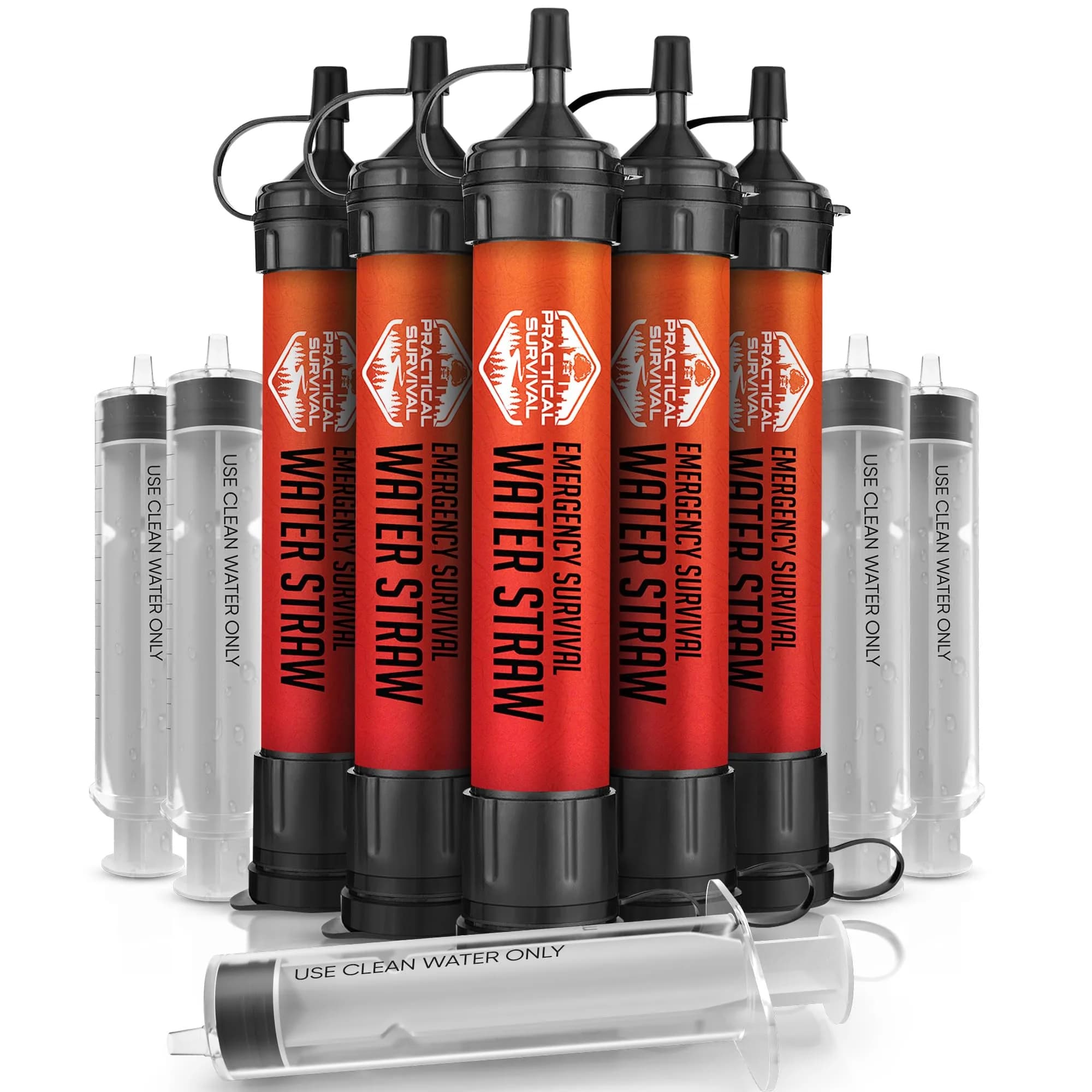 Practical Survival Emergency Water Straws (5-Pack) | Filters 1800 Gallons Each | Lightweight & Reusable - main product image