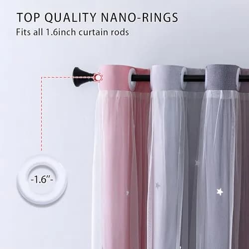 XiDi Pink and Grey Rainbow Curtains for Girls and Kids Bedroom 34"W x 72"L | Dreamy Starry Sky Effect thumbnail 3