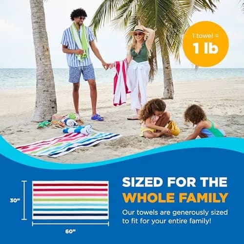 BEN KAUFMAN SALES CO Oversized Cabana Striped Beach Towels 30" x 60" | Thick Terry Cotton, 36 Pack thumbnail 5