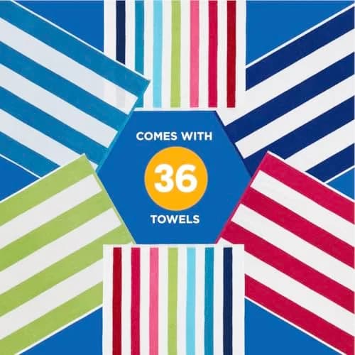 BEN KAUFMAN SALES CO Oversized Cabana Striped Beach Towels 30" x 60" | Thick Terry Cotton, 36 Pack thumbnail 6