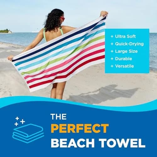 BEN KAUFMAN SALES CO Oversized Cabana Striped Beach Towels 30" x 60" | Thick Terry Cotton, 36 Pack thumbnail 2