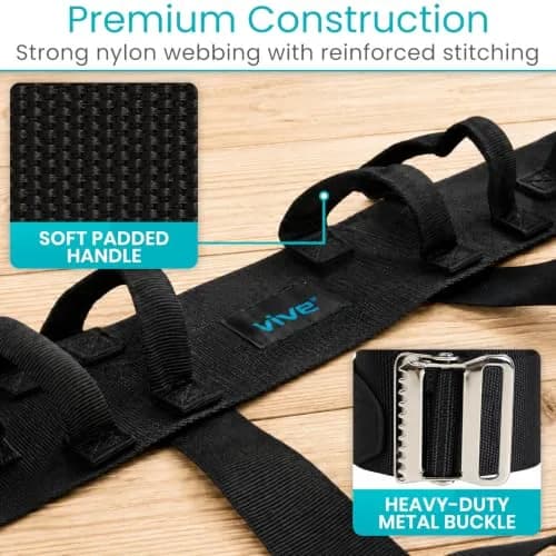 Vive Heavy Duty Transfer Belt with Leg Straps & Handles - 350 lb Capacity, Black thumbnail 5