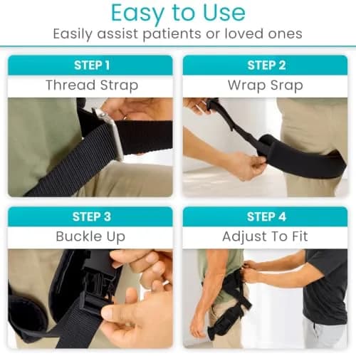 Vive Heavy Duty Transfer Belt with Leg Straps & Handles - 350 lb Capacity, Black thumbnail 6
