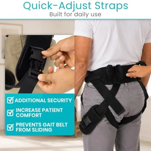 Vive Heavy Duty Transfer Belt with Leg Straps & Handles - 350 lb Capacity, Black thumbnail 7
