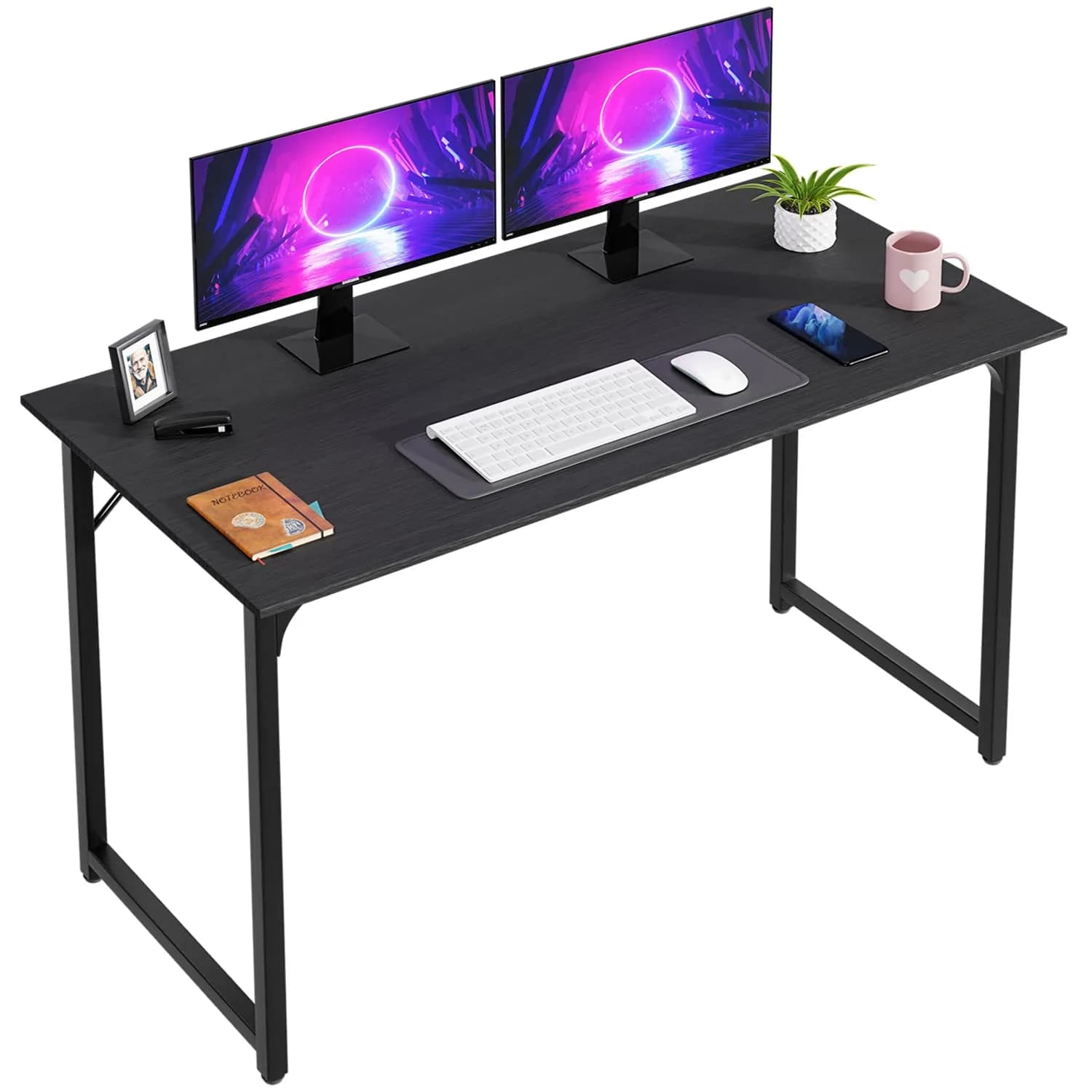 PayLessHere 32 Inch Computer Desk Retro Brown | Sturdy Metal Frame & Wood Top for Home Office — Black / 47 Inch