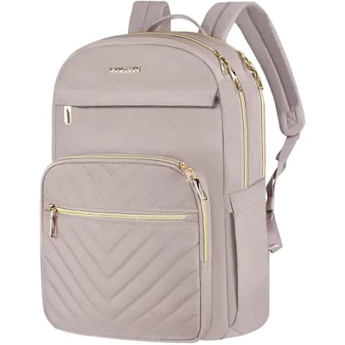 VANKEAN Quilted Light Dusty Pink/Grey Purple 15.6 Inch Laptop Backpack | Waterproof Nylon Travel Bag thumbnail 1