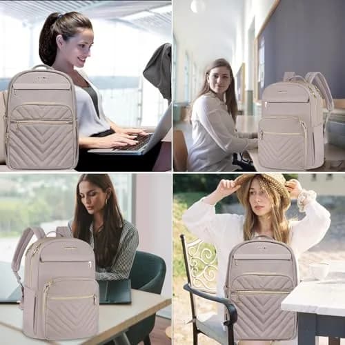 VANKEAN Quilted Light Dusty Pink/Grey Purple 15.6 Inch Laptop Backpack | Waterproof Nylon Travel Bag thumbnail 5
