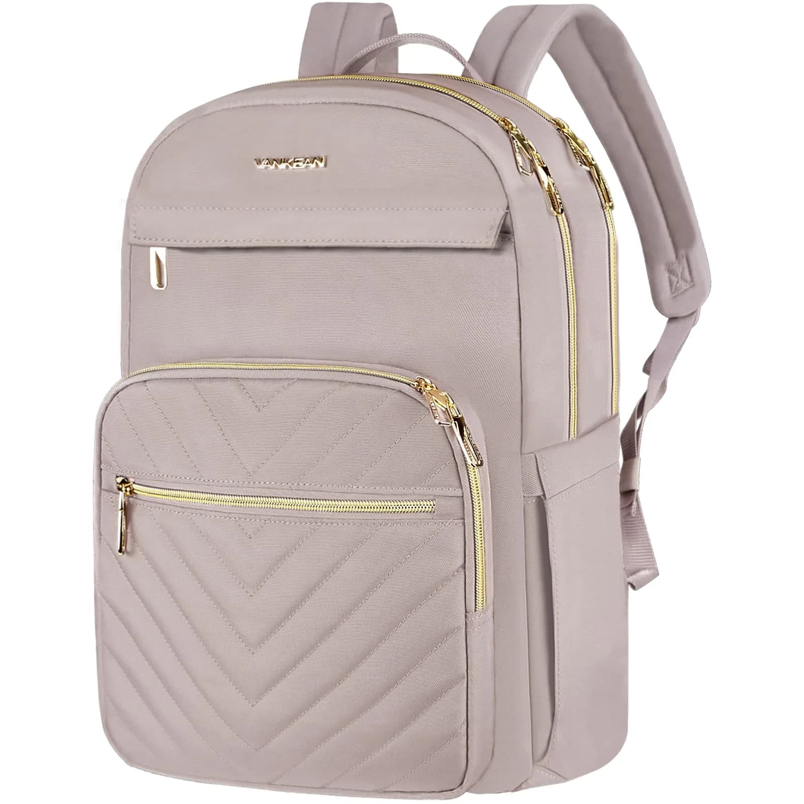VANKEAN Quilted Light Dusty Pink/Grey Purple 15.6 Inch Laptop Backpack | Waterproof Nylon Travel Bag