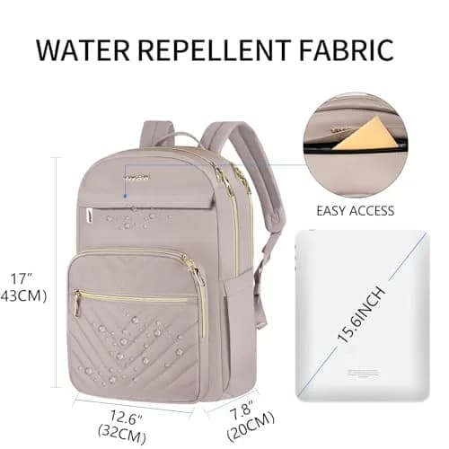 VANKEAN Quilted Light Dusty Pink/Grey Purple 15.6 Inch Laptop Backpack | Waterproof Nylon Travel Bag thumbnail 2