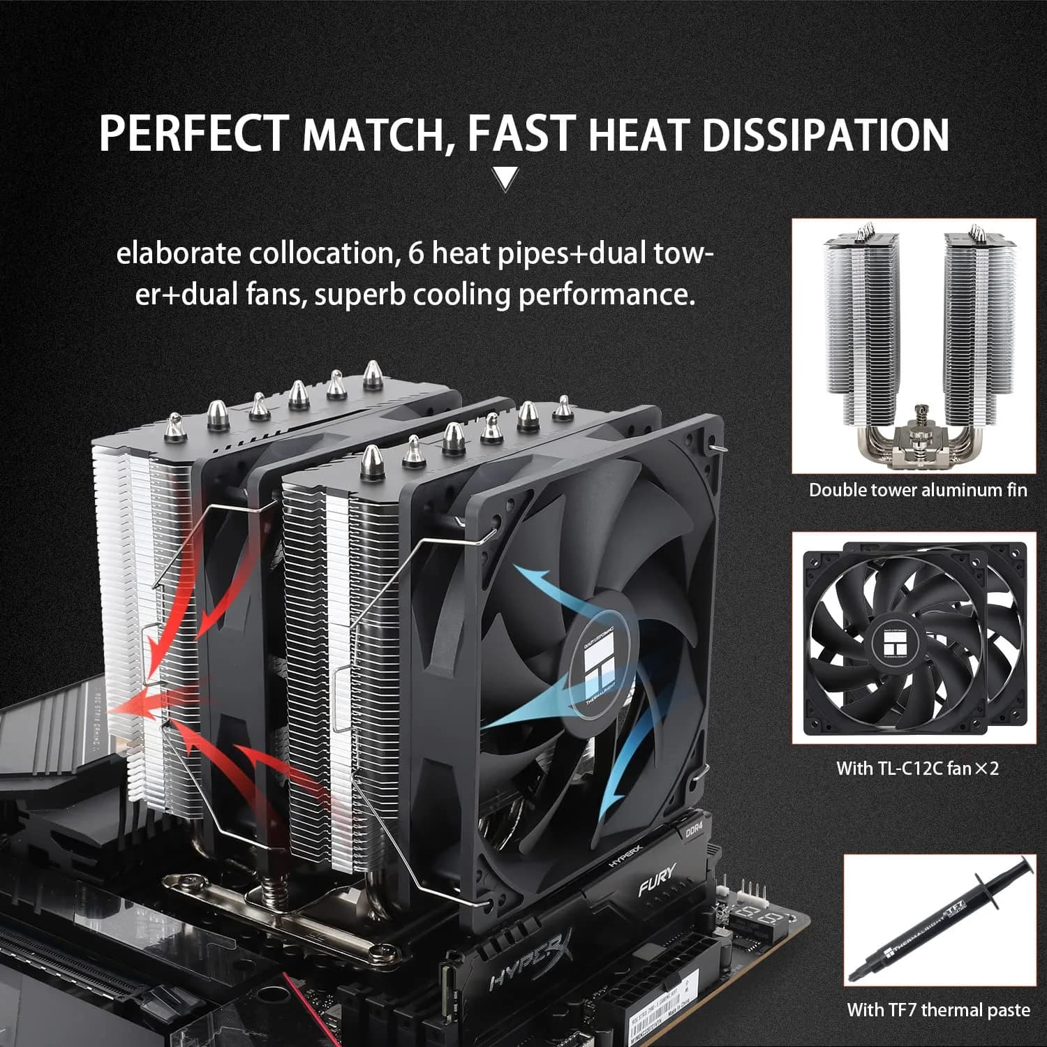 Thermalright Peerless Assassin 120 SE CPU Cooler 155mm Height | Dual 120mm PWM Fans, 6 Heat Pipes AGHP Technology - view 5