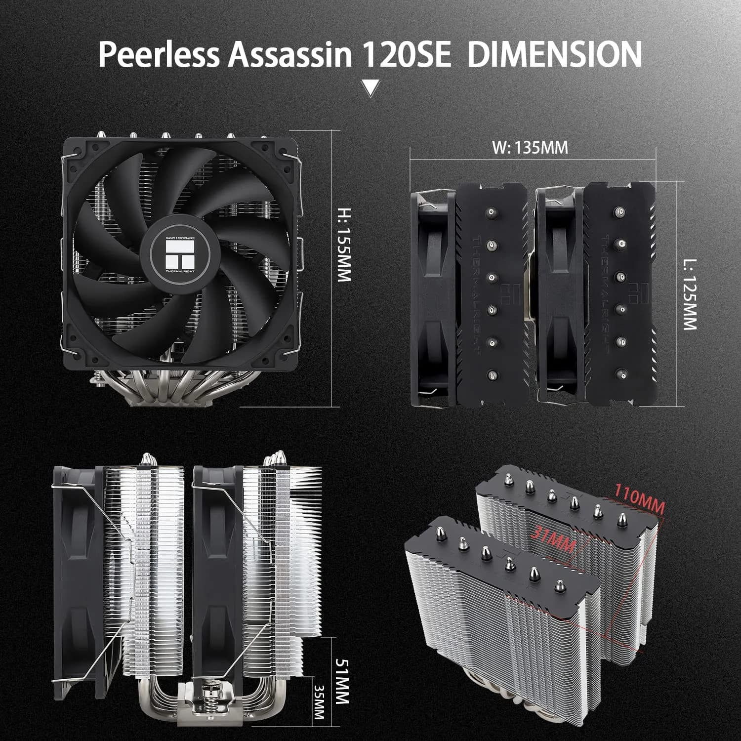 Thermalright Peerless Assassin 120 SE CPU Cooler 155mm Height | Dual 120mm PWM Fans, 6 Heat Pipes AGHP Technology - view 7