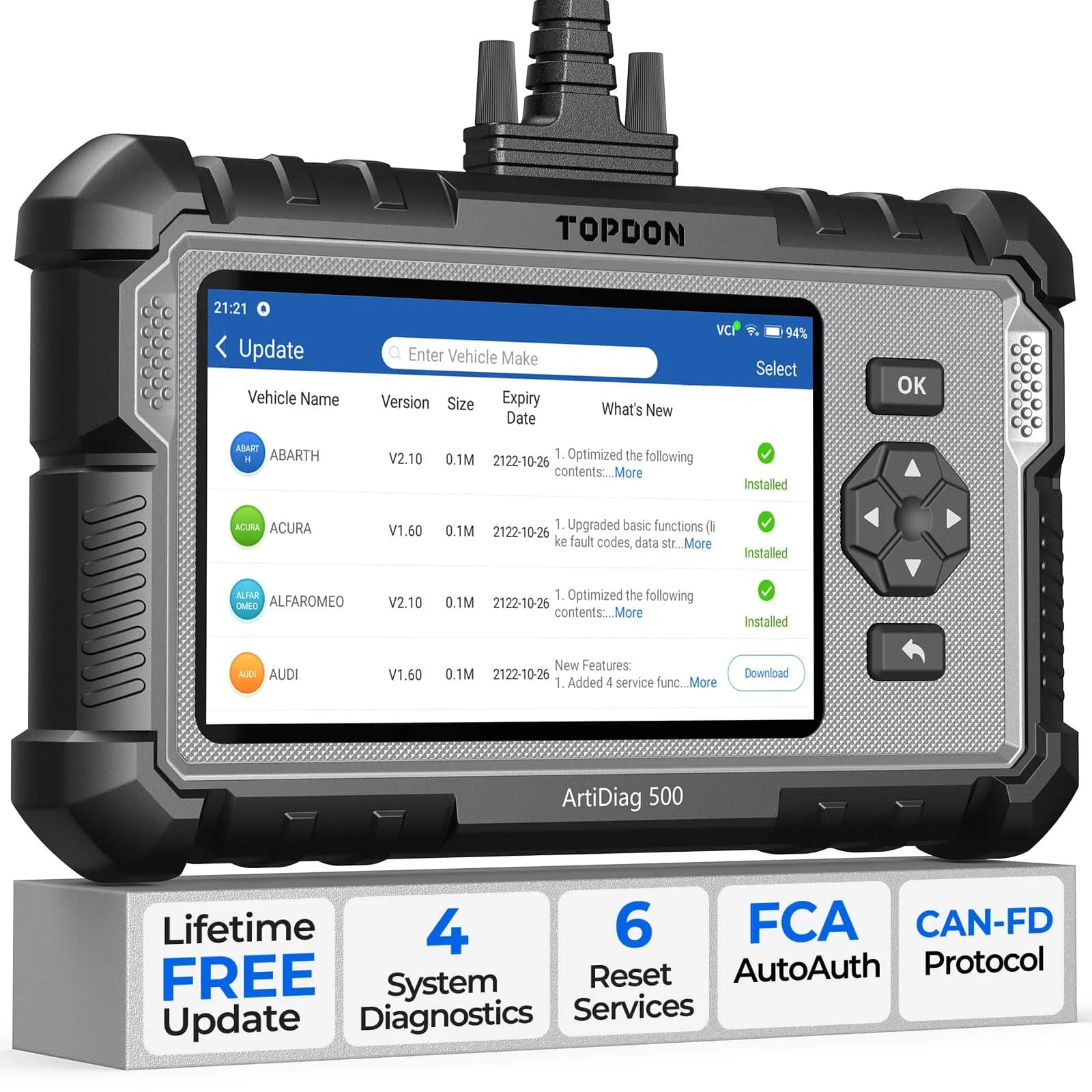 TOPDON AD500 Car Diagnostic Scanner, Engine ABS SRS Transmission | 4-System Vehicle Code Reader