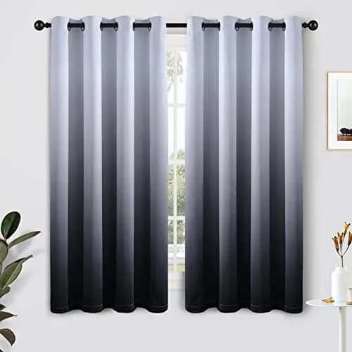 SimpleHome Ombre Gradient Black White to Gray Curtains for Bedroom, 52Wx63L | Modern Room Darkening Drapes with Grommets thumbnail 1