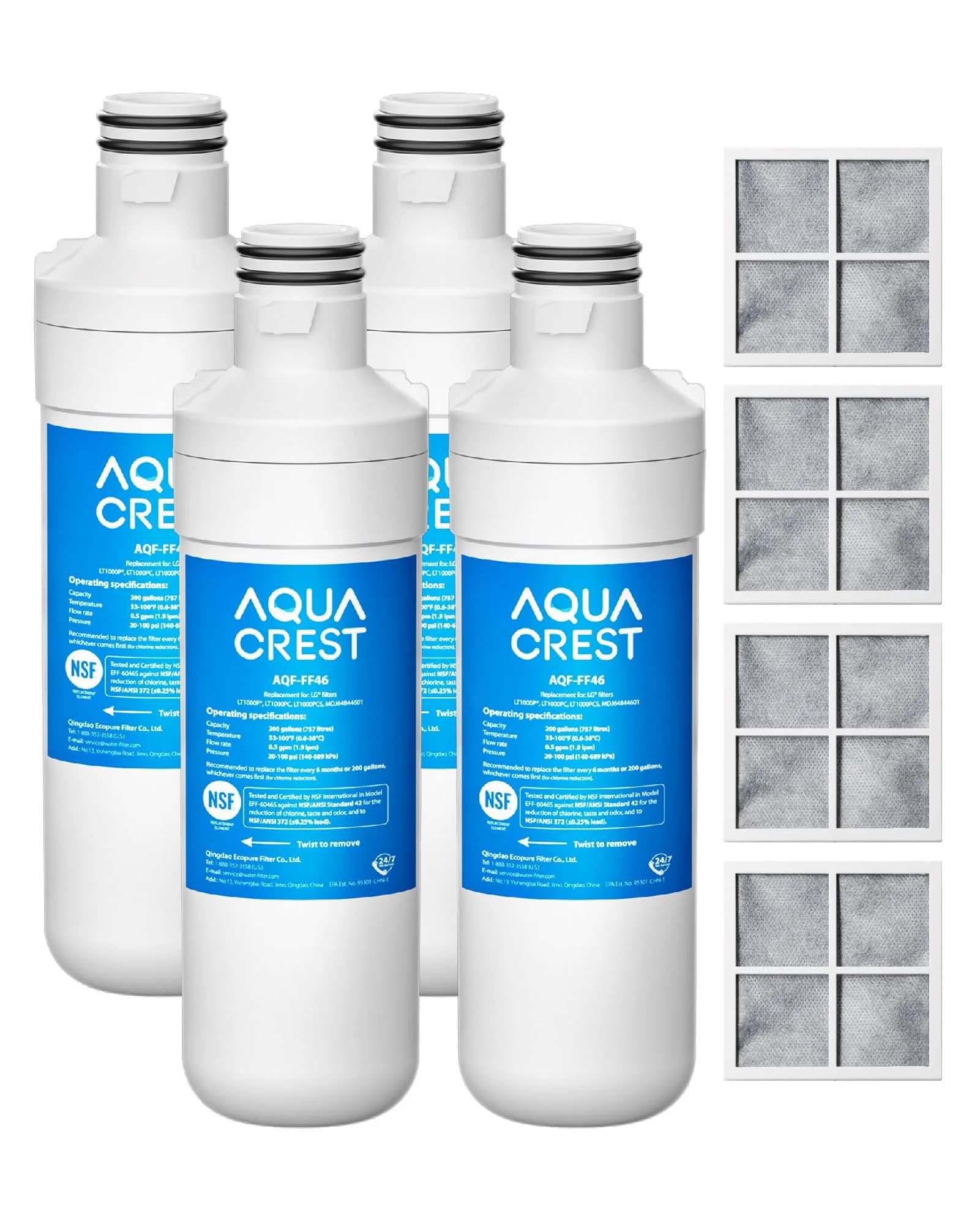 AQUA CREST LT1000PC Refrigerator Water Filter and Air Filter Combo, 4 Count - main product image