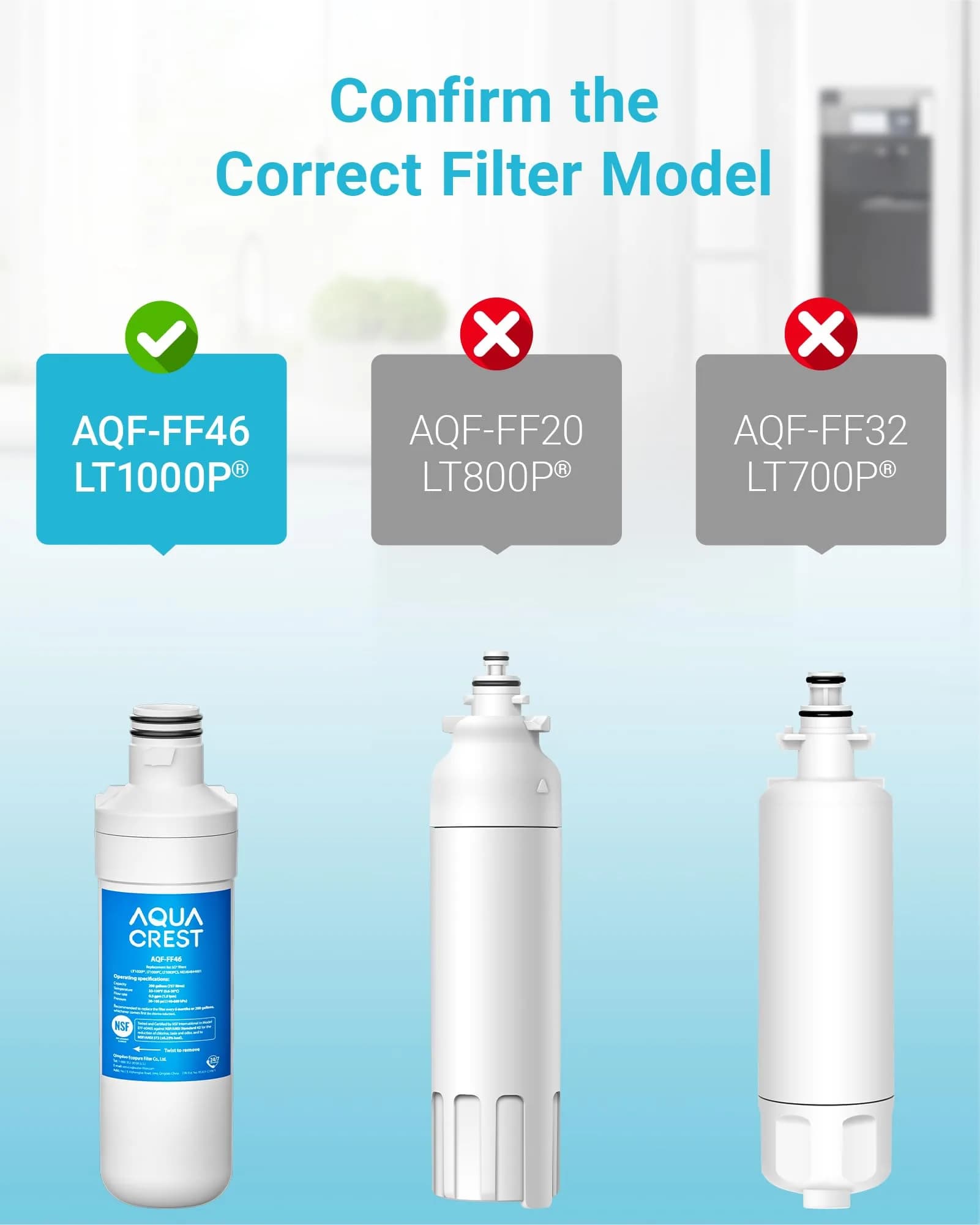 AQUA CREST LT1000PC Refrigerator Water Filter and Air Filter Combo, 4 Count - view 3