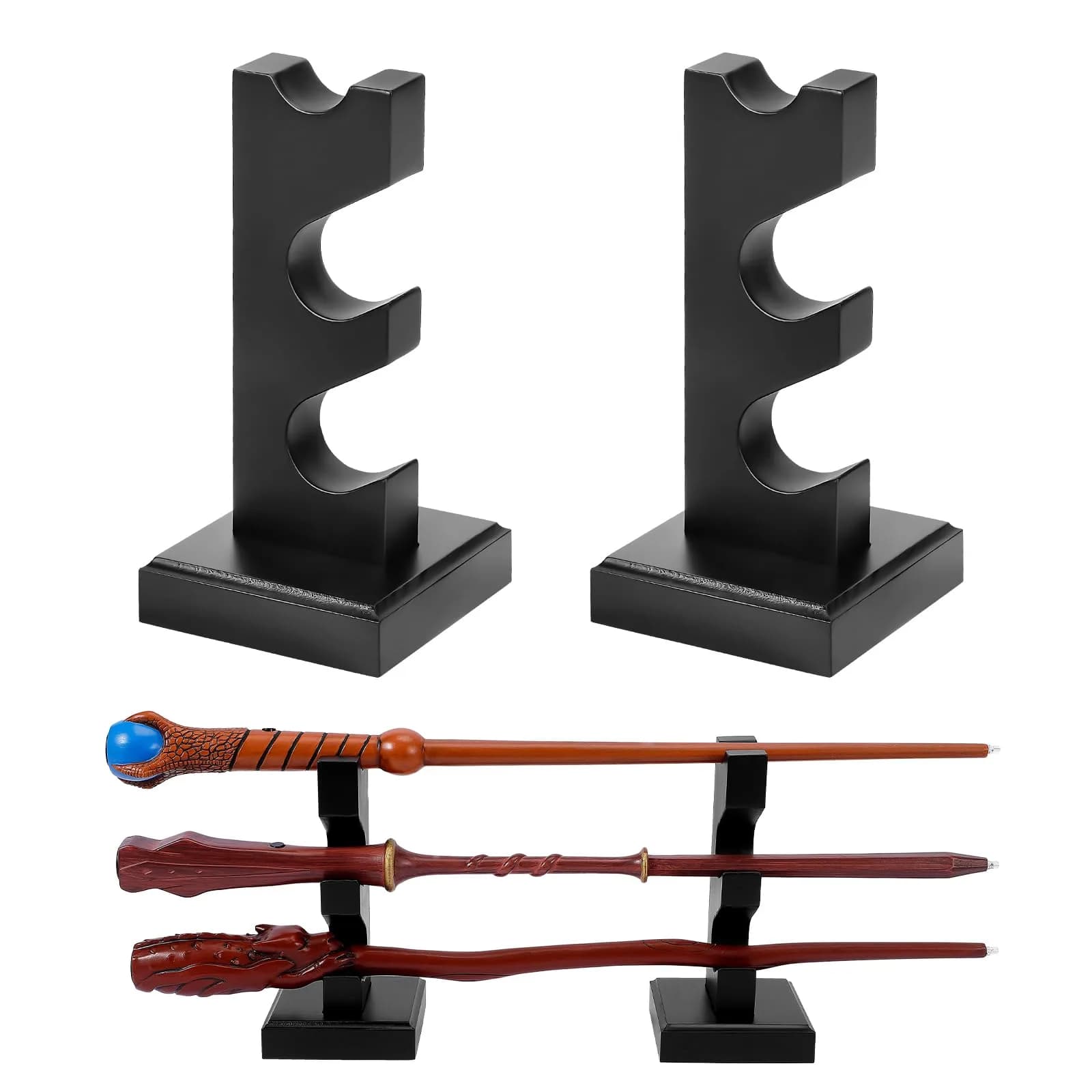 ChampWe Wizard Wand Display Stand Wooden Magic Wands Holder 3 Tiered for Collection Black 12.7cm (5in) — Black