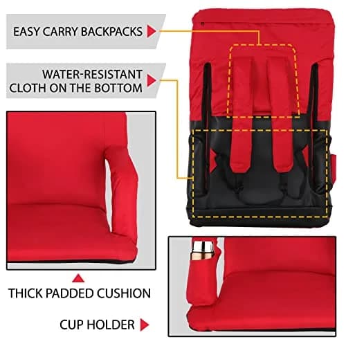 ZENY Stadium Seat for Bleachers with Back Support, 20.5'' | Adjustable Reclining & Padded Comfort thumbnail 5