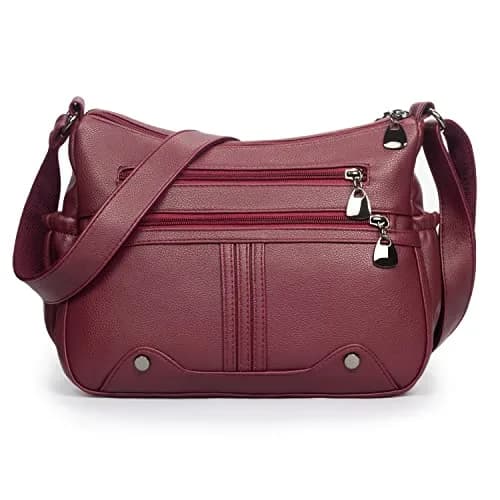 VOLGANIK ROCK Women Soft PU Leather Shoulder Handbag Multi Pocket Crossbody Bag Medium Roomy Red thumbnail 1
