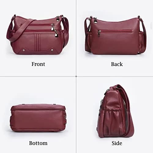 VOLGANIK ROCK Women Soft PU Leather Shoulder Handbag Multi Pocket Crossbody Bag Medium Roomy Red thumbnail 4