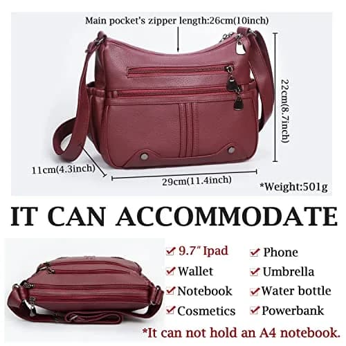VOLGANIK ROCK Women Soft PU Leather Shoulder Handbag Multi Pocket Crossbody Bag Medium Roomy Red thumbnail 3