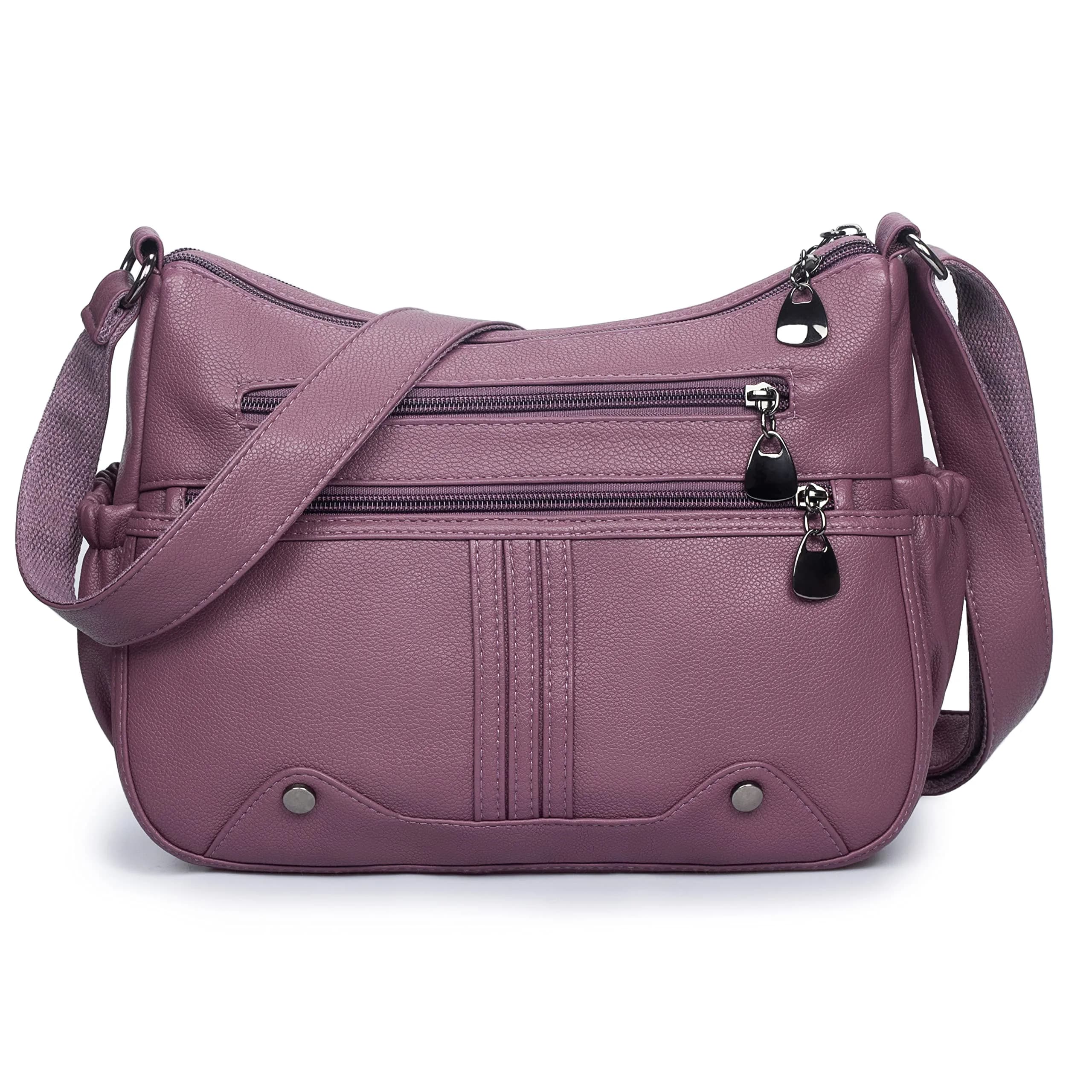 VOLGANIK ROCK Women Soft PU Leather Shoulder Handbag Multi Pocket Crossbody Bag Medium Roomy Red — Purple