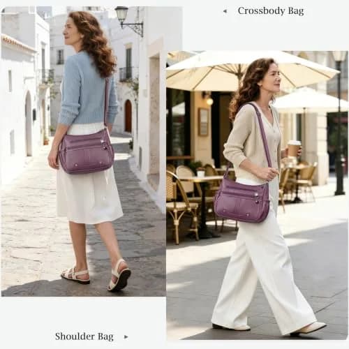 VOLGANIK ROCK Women Soft PU Leather Shoulder Handbag Multi Pocket Crossbody Bag Medium Roomy thumbnail 2