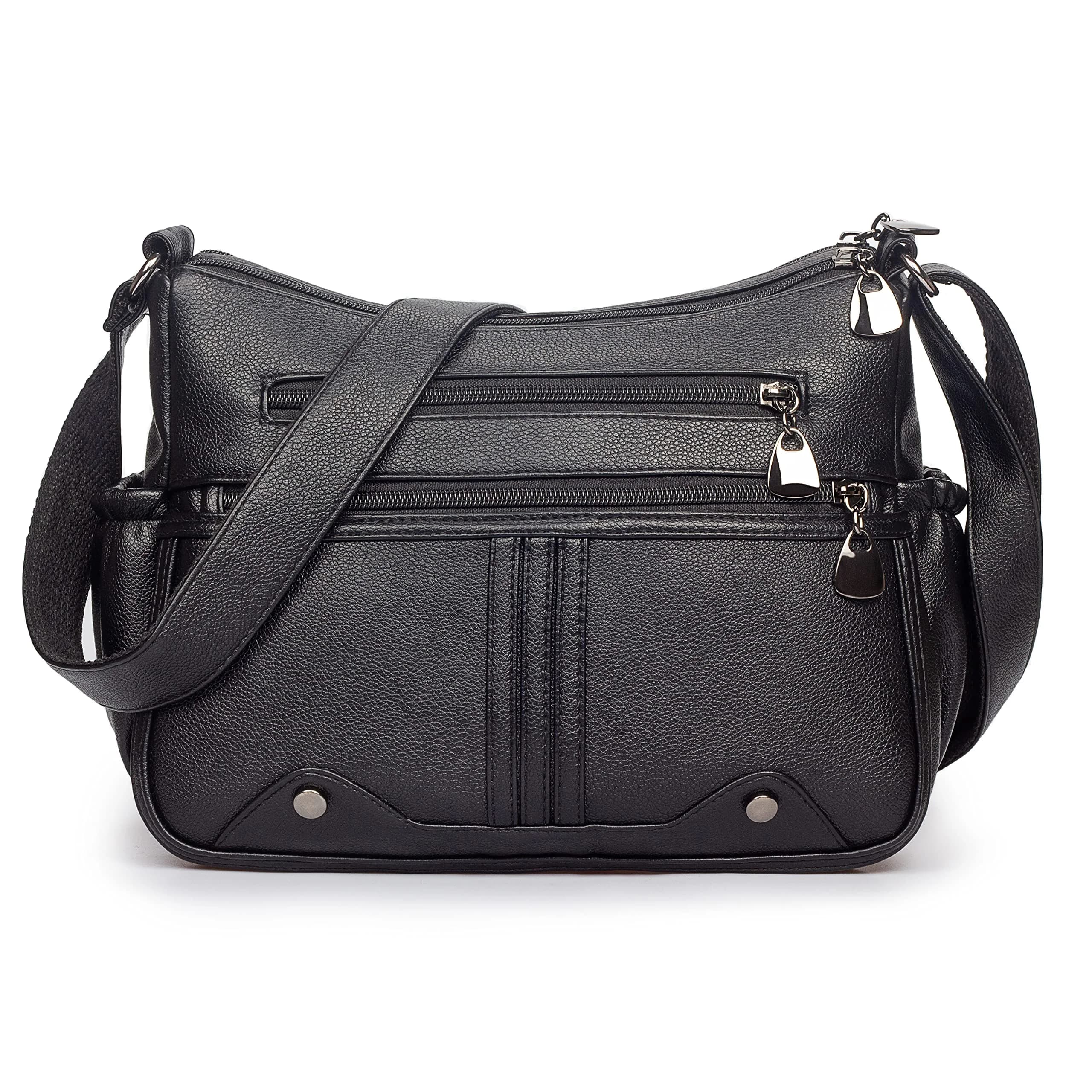 VOLGANIK ROCK Women PU Leather Shoulder Handbag Multi Pocket Crossbody Bag Medium Roomy — Black