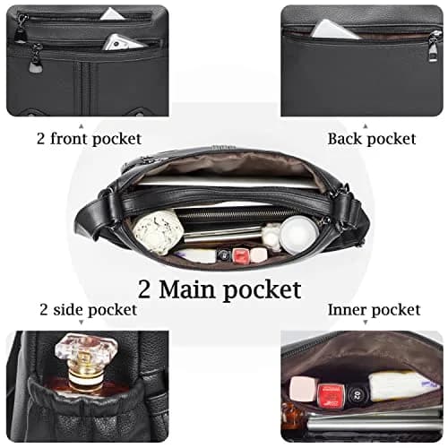 VOLGANIK ROCK Women PU Leather Shoulder Handbag Multi Pocket Crossbody Bag Medium Roomy thumbnail 5