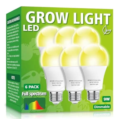 MFXMF 6 Pack LED Grow Light Bulbs | 9W Full Spectrum A19, Replaces 100W, 20,000 Hour Lifespan thumbnail 1