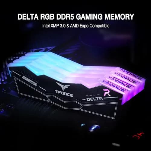 TEAMGROUP T-Force Delta RGB DDR5 32GB (2x16GB) 6400MHz CL40 Desktop Memory Module Ram (Black) thumbnail 2