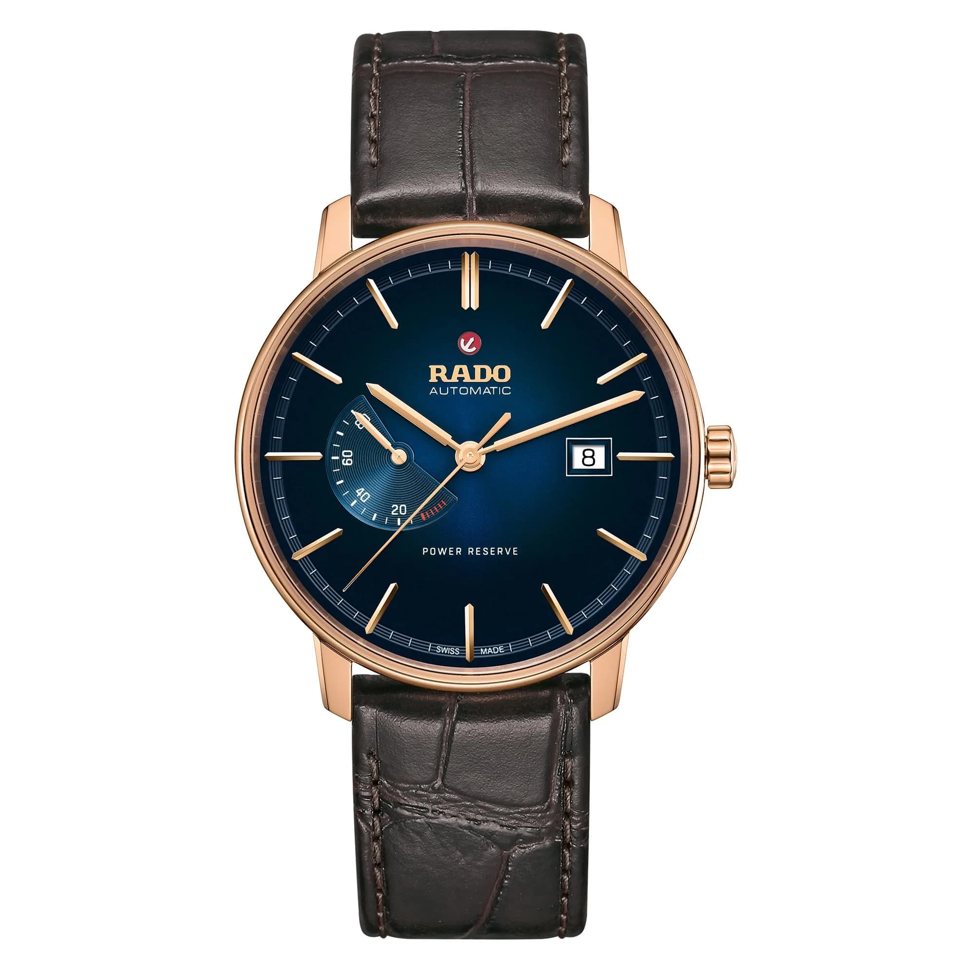 Rado Coupole Men's Automatic Swiss Watch 41mm Blue Dial with Date and Leather Bracelet — Blue / Brown